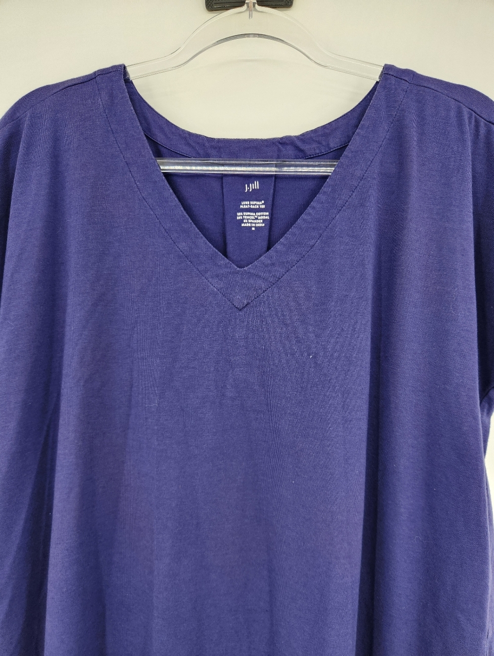 J. Jill Luxe Supima Pleat-back Tee Womens Size Large Navy V Neck Short Sleeve - Picture 2 of 6